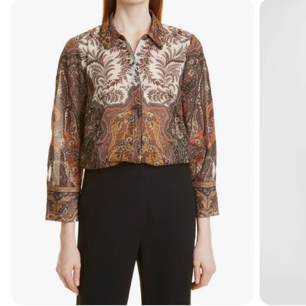 Kobi Halperin Blouse Top Brown Orange Floral XS Extra Small Heather